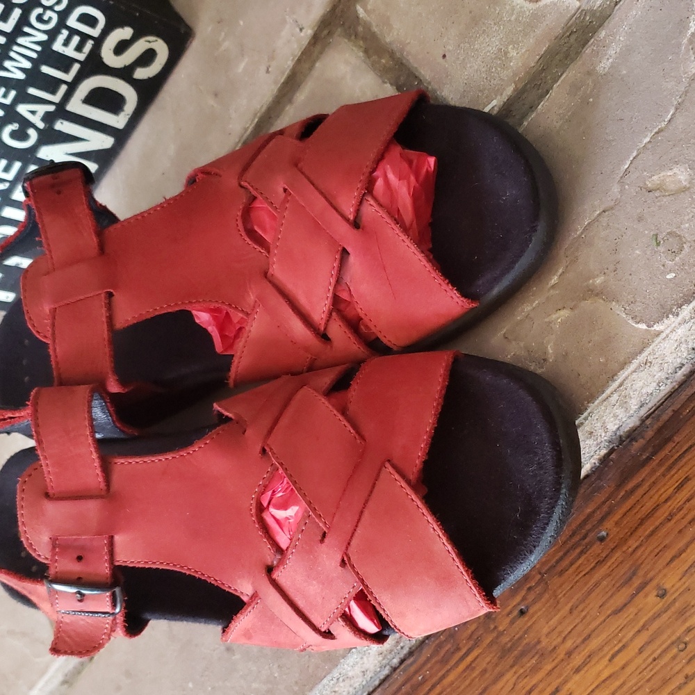 Mephisto Red Suede Sandals Size 9 - Picture 2 of 14
